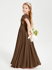Robes de Demoiselle d'Honneur Junior avec Manches Flottantes en Dentelle Brun