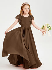 Robes de Demoiselle d'Honneur Junior avec Manches Flottantes en Dentelle Brun