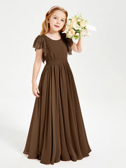 Robes de Demoiselle d'Honneur Junior avec Manches Flottantes en Dentelle Brun