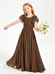 Robes de Demoiselle d'Honneur Junior avec Manches Flottantes en Dentelle Brun