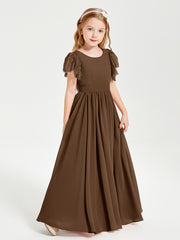 Robes de Demoiselle d'Honneur Junior avec Manches Flottantes en Dentelle Brun