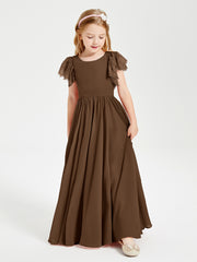Robes de Demoiselle d'Honneur Junior avec Manches Flottantes en Dentelle Brun