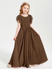 Robes de Demoiselle d'Honneur Junior avec Manches Flottantes en Dentelle Brun