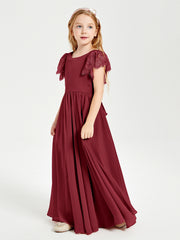 Robes de Demoiselle d'Honneur Junior avec Manches Flottantes en Dentelle Bordeaux