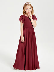 Robes de Demoiselle d'Honneur Junior avec Manches Flottantes en Dentelle Bordeaux