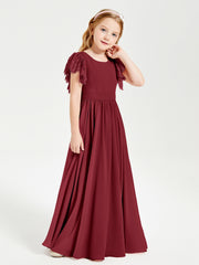 Robes de Demoiselle d'Honneur Junior avec Manches Flottantes en Dentelle Bordeaux