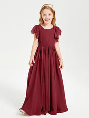 Robes de Demoiselle d'Honneur Junior avec Manches Flottantes en Dentelle Bordeaux