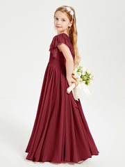 Robes de Demoiselle d'Honneur Junior avec Manches Flottantes en Dentelle Bordeaux