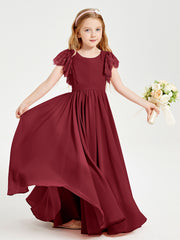 Robes de Demoiselle d'Honneur Junior avec Manches Flottantes en Dentelle Bordeaux