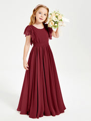 Robes de Demoiselle d'Honneur Junior avec Manches Flottantes en Dentelle Bordeaux