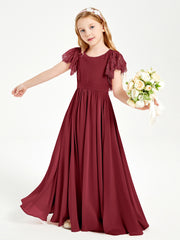Robes de Demoiselle d'Honneur Junior avec Manches Flottantes en Dentelle Bordeaux