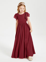 Robes de Demoiselle d'Honneur Junior avec Manches Flottantes en Dentelle Bordeaux