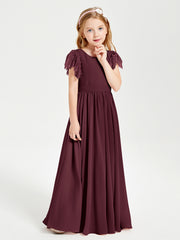 Robes de Demoiselle d'Honneur Junior avec Manches Flottantes en Dentelle Cabernet