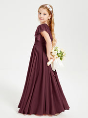Robes de Demoiselle d'Honneur Junior avec Manches Flottantes en Dentelle Cabernet