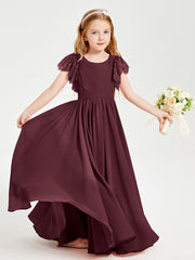 Robes de Demoiselle d'Honneur Junior avec Manches Flottantes en Dentelle Cabernet