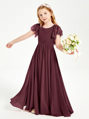 Robes de Demoiselle d'Honneur Junior avec Manches Flottantes en Dentelle Cabernet