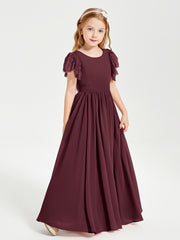 Robes de Demoiselle d'Honneur Junior avec Manches Flottantes en Dentelle Cabernet