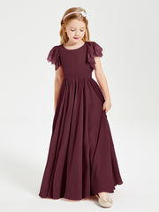 Robes de Demoiselle d'Honneur Junior avec Manches Flottantes en Dentelle Cabernet