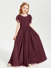 Robes de Demoiselle d'Honneur Junior avec Manches Flottantes en Dentelle Cabernet