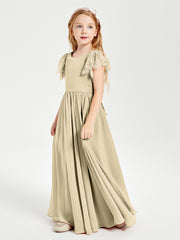 Robes de Demoiselle d'Honneur Junior avec Manches Flottantes en Dentelle Champagne