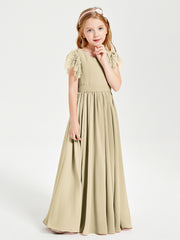 Robes de Demoiselle d'Honneur Junior avec Manches Flottantes en Dentelle Champagne