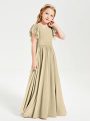 Robes de Demoiselle d'Honneur Junior avec Manches Flottantes en Dentelle Champagne