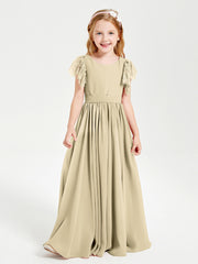 Robes de Demoiselle d'Honneur Junior avec Manches Flottantes en Dentelle Champagne
