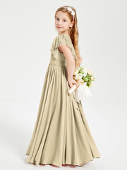 Robes de Demoiselle d'Honneur Junior avec Manches Flottantes en Dentelle Champagne