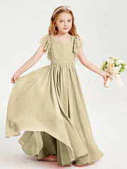 Robes de Demoiselle d'Honneur Junior avec Manches Flottantes en Dentelle Champagne