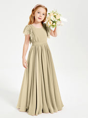 Robes de Demoiselle d'Honneur Junior avec Manches Flottantes en Dentelle Champagne