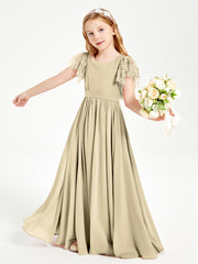 Robes de Demoiselle d'Honneur Junior avec Manches Flottantes en Dentelle Champagne