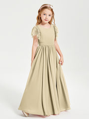 Robes de Demoiselle d'Honneur Junior avec Manches Flottantes en Dentelle Champagne