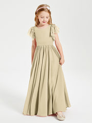 Robes de Demoiselle d'Honneur Junior avec Manches Flottantes en Dentelle Champagne