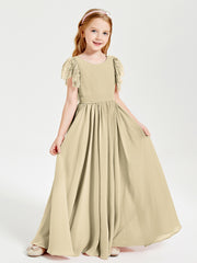 Robes de Demoiselle d'Honneur Junior avec Manches Flottantes en Dentelle Champagne
