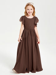 Robes de Demoiselle d'Honneur Junior avec Manches Flottantes en Dentelle Chocolat