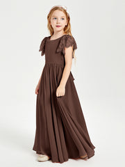 Robes de Demoiselle d'Honneur Junior avec Manches Flottantes en Dentelle Chocolat