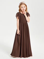 Robes de Demoiselle d'Honneur Junior avec Manches Flottantes en Dentelle Chocolat