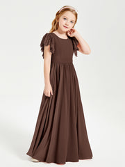 Robes de Demoiselle d'Honneur Junior avec Manches Flottantes en Dentelle Chocolat