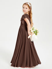 Robes de Demoiselle d'Honneur Junior avec Manches Flottantes en Dentelle Chocolat