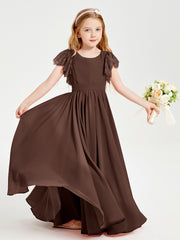 Robes de Demoiselle d'Honneur Junior avec Manches Flottantes en Dentelle Chocolat