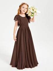 Robes de Demoiselle d'Honneur Junior avec Manches Flottantes en Dentelle Chocolat