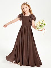 Robes de Demoiselle d'Honneur Junior avec Manches Flottantes en Dentelle Chocolat