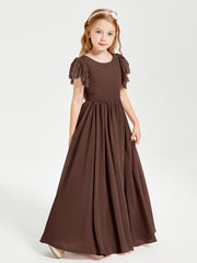 Robes de Demoiselle d'Honneur Junior avec Manches Flottantes en Dentelle Chocolat