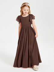 Robes de Demoiselle d'Honneur Junior avec Manches Flottantes en Dentelle Chocolat