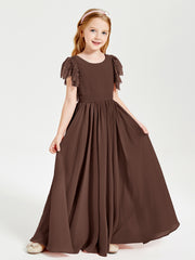 Robes de Demoiselle d'Honneur Junior avec Manches Flottantes en Dentelle Chocolat