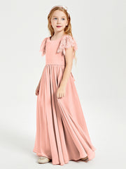 Robes de Demoiselle d'Honneur Junior avec Manches Flottantes en Dentelle Corail