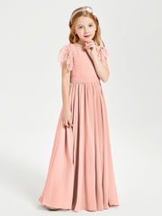 Robes de Demoiselle d'Honneur Junior avec Manches Flottantes en Dentelle Corail