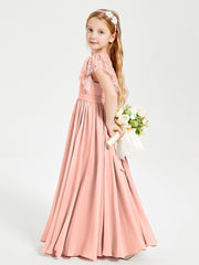 Robes de Demoiselle d'Honneur Junior avec Manches Flottantes en Dentelle Corail