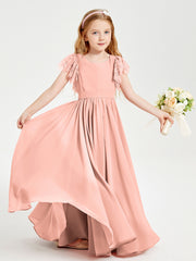 Robes de Demoiselle d'Honneur Junior avec Manches Flottantes en Dentelle Corail