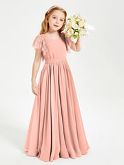 Robes de Demoiselle d'Honneur Junior avec Manches Flottantes en Dentelle Corail